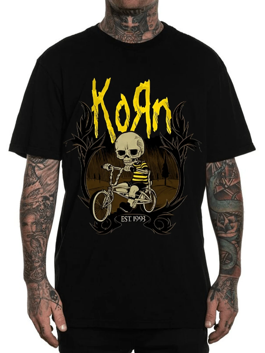 Korn Skull Bike Guitar Rock T-Shirt International Band Oldschool Rock And Roll Shirt Blouse Unisex Male Female 100% Cotton Top Premium Streetwear Launch Immediate Shipping Various Colors!! Plus Size - màu đen - Xem 1