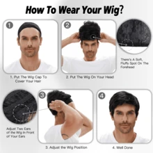 长卷波浪形黑色假发合成耐热角色扮演服装万圣节派对黑色男士假发 - 黑色 - 查看 8