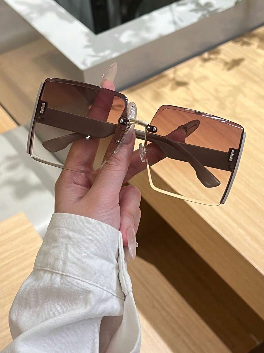 1 pieza Gafas elegantes de moda con montura grande y cuadrada para mujer, accesorios para vacaciones en la playa, gafas de mujer, ropa básica de primavera y verano, regalos de negocios casuales, estilo bohemio de contraste de color para vacaciones de verano en la playa, al aire libre, viajes