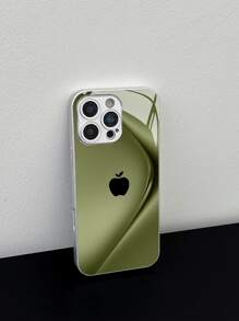 简约商务苹果图案银色手机壳，渐变曲线设计，高清UV印刷玻璃材质，男女通用，兼容苹果17/16 Pro Max/15 Pro/14 Pro Max/13 Pro Max/16 Pro/15 Pro Max/12 Pro Max/11/XS Max/7 Plus，苹果13保护壳 - 軍綠色 - 查看 7