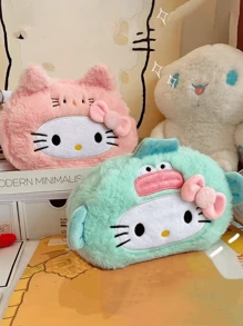 Sanrio 1 pezzo Astuccio per matite di Hello Kitty, design carino, borsa con cerniera in poliestere morbido per scuola e ufficio, organizer per cancelleria, borsa per articoli da toeletta, borsa per il trucco