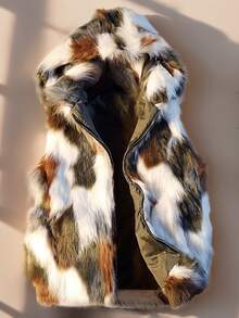 Idopy Men`S Luxury Faux Fur Hoodie Coats Sleeveless Fluffy Outwear Jacket Vest With Hood Parties Night Club Halloween Overcoat - 綠色 - 查看 1