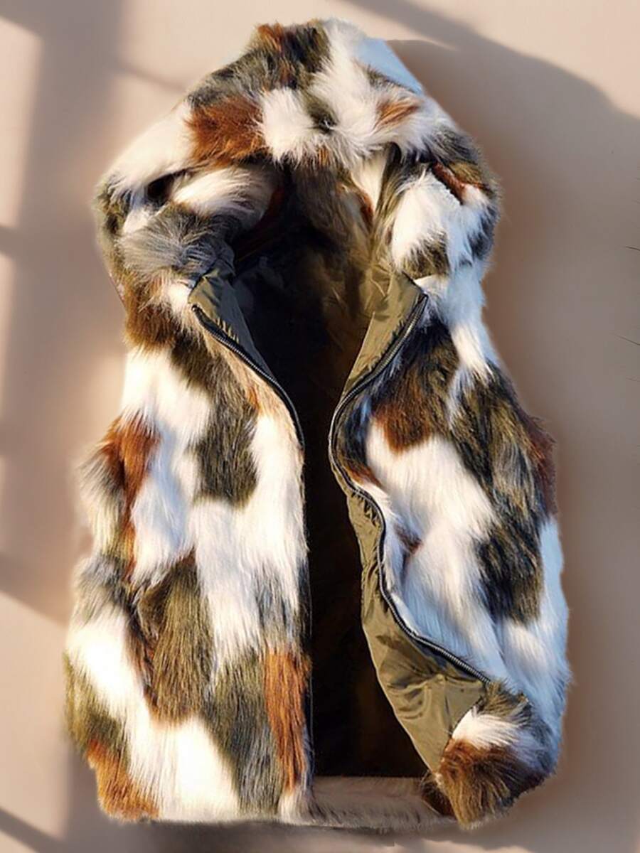 Idopy Men`S Luxury Faux Fur Hoodie Coats Sleeveless Fluffy Outwear Jacket Vest With Hood Parties Night Club Halloween Overcoat - 綠色 - 查看 1
