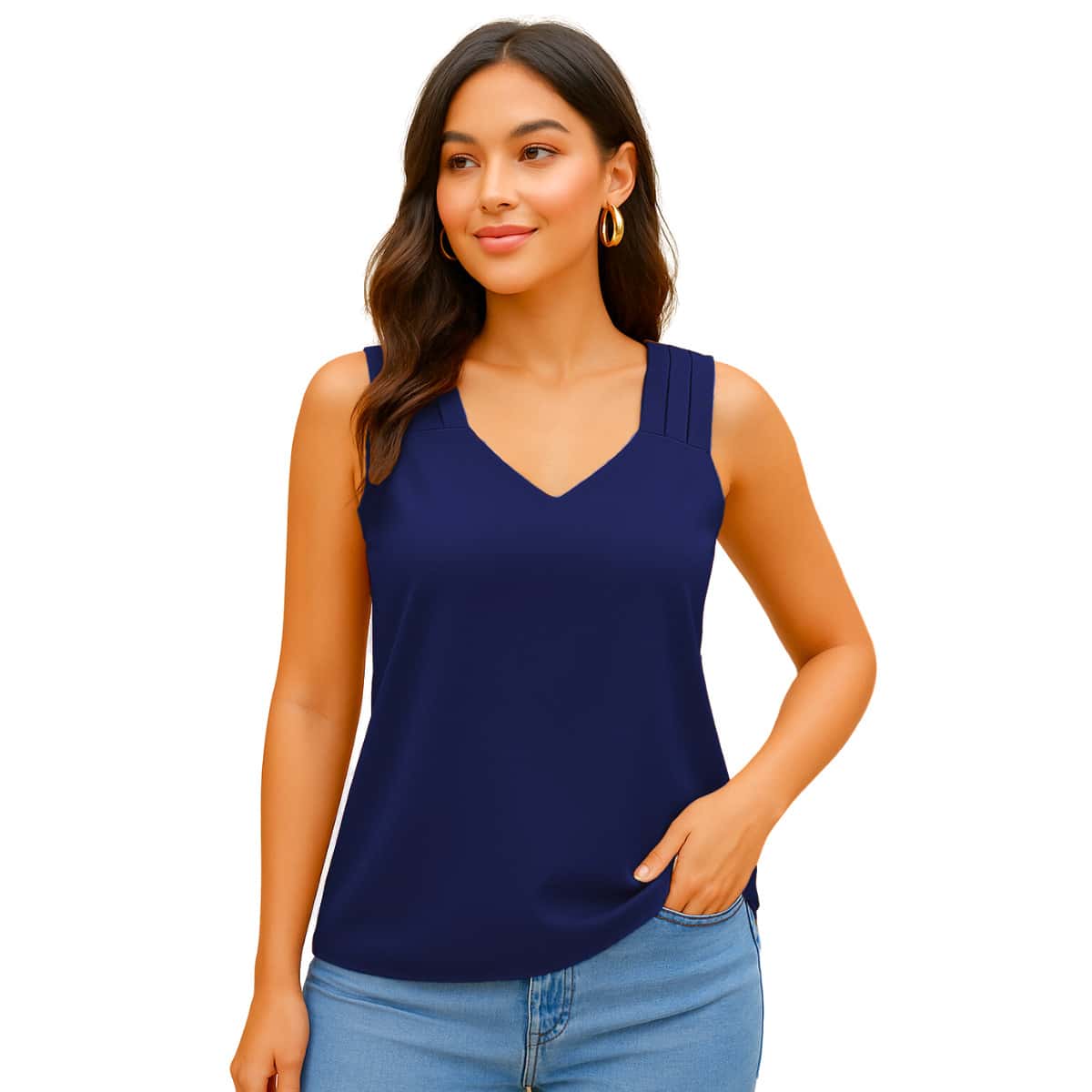 Women's Tank Top With Wide Straps In Duna Fabric - 藏蓝色 - 查看 1