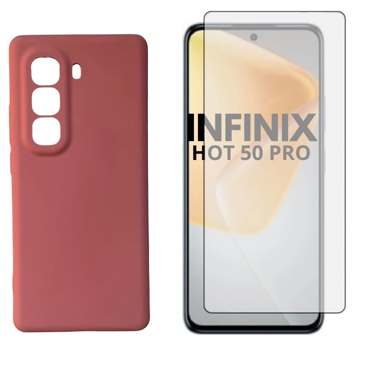 Cover + 3D Glass Film Compatible With Infinix Hot 50 Pro - Baby Pink - View 1