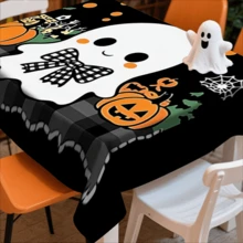 1/20 piezas Mantel de Halloween, Calabaza naranja espeluznante, Mantel con patrón de fantasma blanco, Excelente para uso en interiores/exteriores, Reuniones familiares, Cocina y comedor, Decoraciones de Halloween, Decoración del hogar