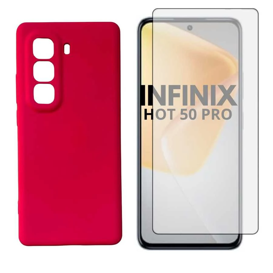 Cover + 3D Glass Film Compatible With Infinix Hot 50 Pro - Hot Pink - View 1