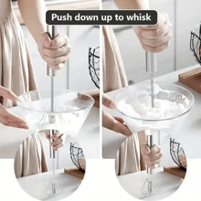 1 pieza Batidor manual de acero inoxidable, batidor de huevos, apto para hornear, cocinar, beber y hacer mezclas de crema, herramienta de cocina portátil, apta para chefs de hogar y cocina al aire libre, diseño de mango elegante