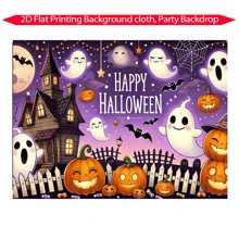 1 pieza Tela de fondo con temática de calabaza y fantasma, adecuada para decoración de fiesta de Halloween, decoración de jardín, decoración de pared, decoración del hogar, fondo de fotografía, decoración interior y exterior, celebración de aniversario