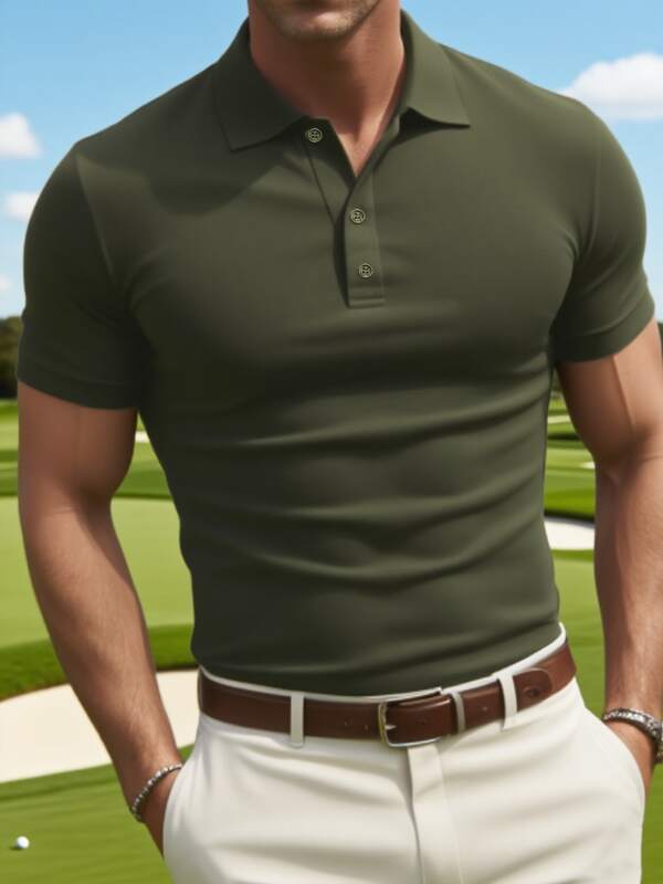 Men's Summer Business Cooling Collar Casual Vacation Polo Shirt Short Sleeve T-Shirt