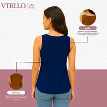 Women's Tank Top With Wide Straps In Duna Fabric - 藏蓝色 - 查看 4