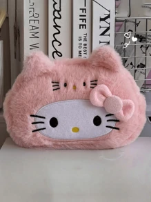 Sanrio 1 pezzo Astuccio per matite di Hello Kitty, design carino, borsa con cerniera in poliestere morbido per scuola e ufficio, organizer per cancelleria, borsa per articoli da toeletta, borsa per il trucco