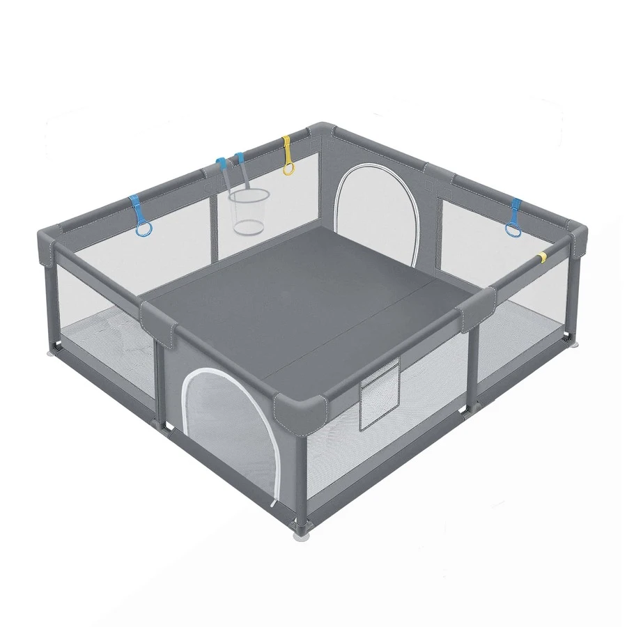 LILIIN Gray Playpen Baby Playpen 130x130cm/150x180cm Barrier With Breathable Net, 30 Balls/50 Balls, Mini Basket, Playground Crawling Gate For Children - 150x180cm-灰色 - 查看 1