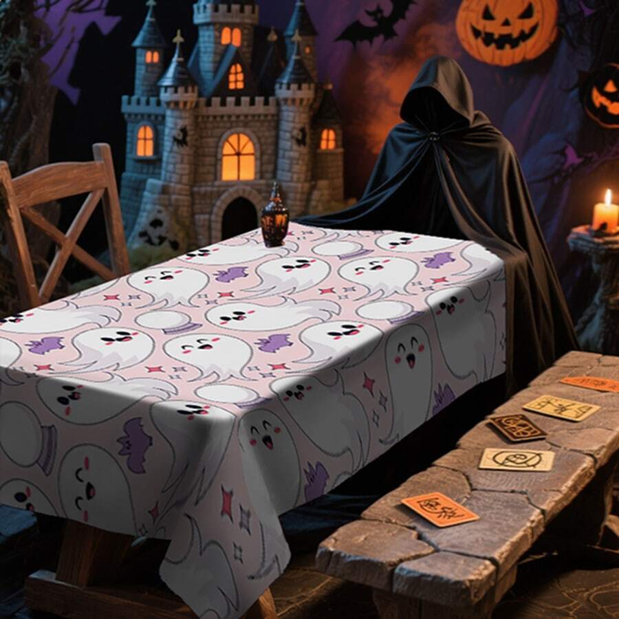 1/20 piezas Mantel de Halloween - Mantel con patrón de fantasmas blancos lindos y espeluznantes, mantel rectangular duradero, perfecto para comer, picnic, fiestas, bodas y meriendas, decoración de Halloween