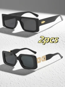 2 件/3 件女士复古方形眼镜，适合日常生活、海滩度假、户外旅行、装饰链、经典黑色、成人派对礼物、节日配饰、基本秋冬女装、商务休闲礼物、海滩配饰