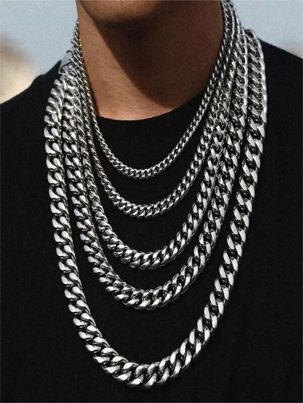 Fashionable Hip Hop Stainless Steel Cuban Link Square Clasp Round Polished Thick Chain Necklace & Bracelet, Suitable For Men