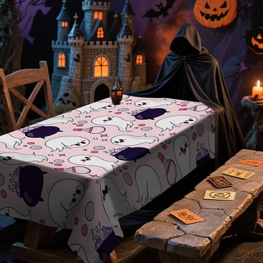 1/20pcs Halloween Tablecloth - Scary Cute White Ghost With Purple Potion Pattern Tablecloth, Durable Rectangular Tablecloth, Perfect For Dining, Picnics, Festivals, Weddings And Tea Parties, Halloween Decoration - Multicolor - View 1