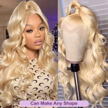 #613 金色波浪假发 蕾丝前假发 13x4 高清透明蕾丝前假发 200% 密度假发 无胶混合真人发假发 预拔婴儿发 混合发假发 巴西发前假发 适合初学者 每日尺寸 - S613 - 查看 3