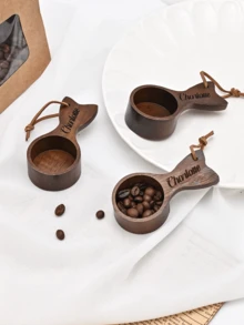Customized Text Coffee Measuring Spoons, Small Fish-Shaped Coffee Tool Bean Spoons, Ground Coffee Spoons, Household Measuring Spoons, School Supplies, As Gifts For Friends, Family, And Loved Ones - Laser-solid Wood Fish Spoon - View 4