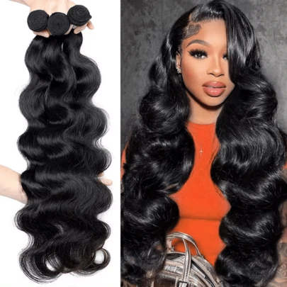 BINF 12A Human Hair Bundles 10-30Inch Body Wave 100% Unprocessed Brazilian Virgin Hair 1/3 Bundles Human Hair Extensions Real Natural Black Wavy Weave Women's Hair Extensions