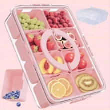 8-Compartment Snackle Box Container With Lid & Handle – Food-Safe PP Plastic Portable Snack Organizer For Charcuterie, Grid Storage Box, Large Capacity Refrigerator Fresh-Keeping Box, Portable Fruit Storage Box, Drain Box, Kitchen Seasoning Box, For Fruits, Nuts, Travel, Office & Picnics, Back To School, School Supplies, School Supplies 1PC