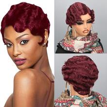 HJ WEAVE BEAUTY Peluca de cabello humano con corte Pixie de 4 pulgadas, estilo bob brasileño con ondas cortas para mujer, hecha a máquina, con línea de cabello natural, densidad del 200%, n.° 99J - S99J - Ver 3