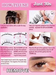 1 pereche de gene false magnetice, kit cu pensetă aplicatoare profesionale, reutilizabile, fără lipici, gene false Manga Lash, naturale, lungi și pufoase, Faux Mnk, păr moale, ochi ușori, instrument de machiaj pentru petreceri de călătorie înfrumusețate