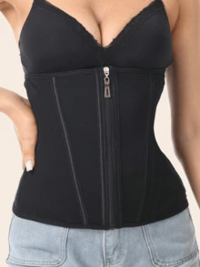 女士束腰塑身衣，透气网眼压缩背心，运动收腹塑形服 - 黑色 - 查看 8