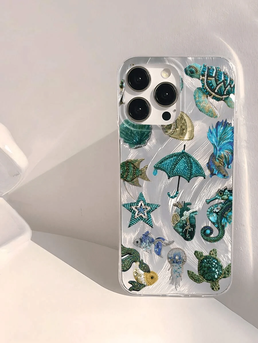 Funda para phone (1 unidad) con diseño moderno y único de corazones, granadas, estrellas y flores. Resistente al agua, a las huellas dactilares y a los arañazos. Transparente, suave y brillante. - Multicolor 1 - Ver 1