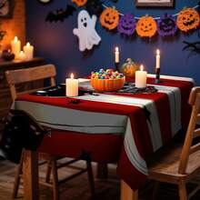 1/20 pièces Nappe d'Halloween - Fond rayé rouge et blanc effrayant, avec motif de crânes blancs. Nappe rectangulaire durable, parfaite pour les repas, pique-niques, festivals, mariages et thés, décoration d'Halloween