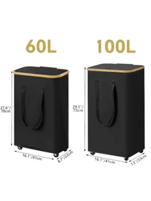 Giỏ đựng đồ giặt bằng tre 60L/90L/100L/110L có bánh xe và nắp - Bao gồm lớp lót lưới có thể tháo rời, Giỏ đựng quần áo bẩn có thể gấp lại có tay cầm và nắp, Giỏ đựng đồ giặt dung tích cực lớn, Giỏ đựng đồ giặt bằng vải có thể gấp gọn - Nhiều màu - Xem 11