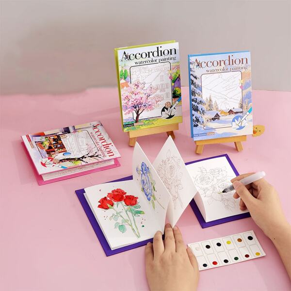 1 pièce Livre de peinture à l'aquarelle accordéon, livre de coloriage pour adultes, livre de dessin croquis DIY, bloc-notes de peinture à l'aquarelle, avec 1 pinceau inclus