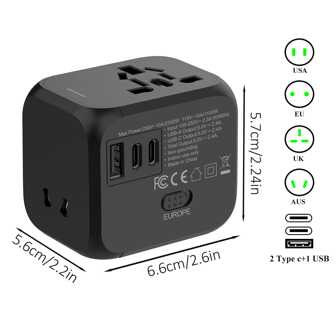 1pc 4-In-1 International Travel Adapter, 2500W Global Power Plug Converter With 1 USB Port And 2 Type-C Ports, Compact & Lightweight Design, Compatible With US/UK/EU/AU Outlets, Available In Blue/Orange/Black/White, Essential For Business Trips And Vacations