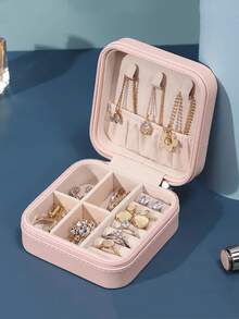 1 قطعة صندوق مجوهرات محمول للسفر مع مرآة، صندوق تخزين مجوهرات صغير من البولي يوريثان للخواتم والأقراط والقلائد والأحمر الشفاه، صندوق مجوهرات متعدد الوظائف، هدية للصديقة والأم، عودة إلى المدرسة، ديكور الغرفة - متعدد الألوان - مشاهدة 16