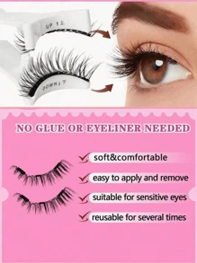 1 pereche de gene false magnetice, kit cu pensetă aplicatoare profesionale, reutilizabile, fără lipici, gene false Manga Lash, naturale, lungi și pufoase, Faux Mnk, păr moale, ochi ușori, instrument de machiaj pentru petreceri de călătorie înfrumusețate
