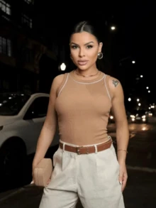 Basic Ribbed Tank Top - Beis - Ver 2