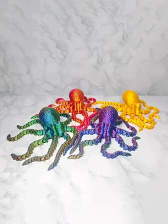 3D Printed Soft Octopus, Laser Engraved Colorful Animals, Movable Joints Creative Design, Desktop Aquarium Decor, Halloween Character Gift