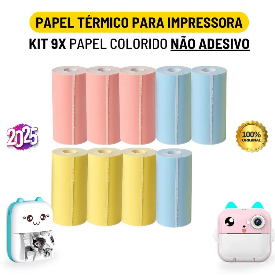 Kit 9 Rolls Of Thermal Paper 57mm Color Mini Portable Printer | Immediate Shipping - Multicolor - View 1