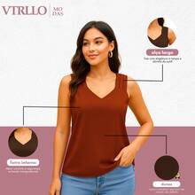 Women's Tank Top With Wide Straps In Duna Fabric - 亮橙色 - 查看 2