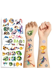 10pcs Cute Cartoon Football Boys Girls Temporary Stickers, Waterproof Fake Body Painting Stickers, Rectangular, Lasts 2-5 Days, Funny Arms, Cartoon Fashion Y2k Stickers, Stationery Stickers, Children's Day, Easter Gifts - Multicolor - View 4