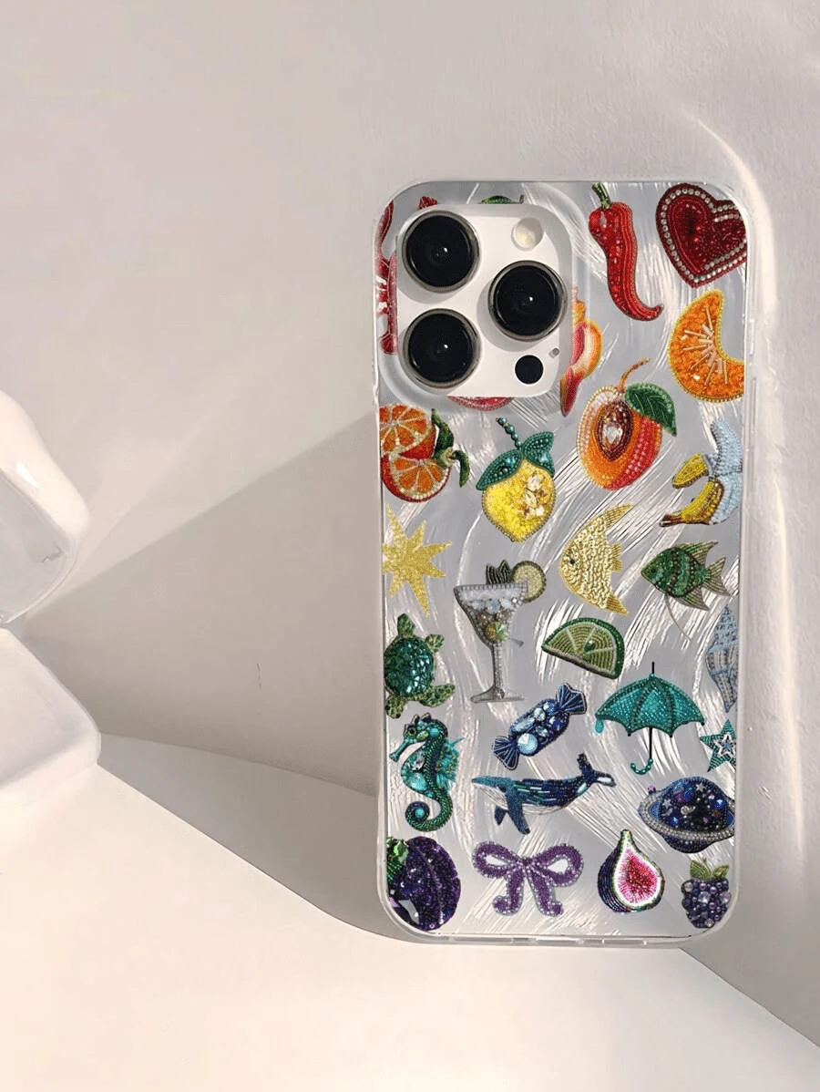 Funda para phone (1 unidad) con diseño moderno y único de corazones, granadas, estrellas y flores. Resistente al agua, a las huellas dactilares y a los arañazos. Transparente, suave y brillante. - Multicolor 6 - Ver 1