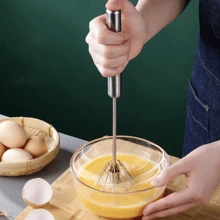 1 pieza Batidor manual de acero inoxidable, batidor de huevos, apto para hornear, cocinar, beber y hacer mezclas de crema, herramienta de cocina portátil, apta para chefs de hogar y cocina al aire libre, diseño de mango elegante