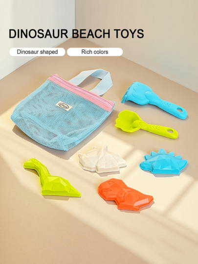 7pcs Kids Beach Toys Set With Storage Bag, Suitable For Digging Sand And Playing In Water. Made Of Durable ABS Material. Set Includes: Shovel, Rake, Dinosaur & Animal Molds, Random Colors. Suitable For 3-6-12 Years Old Boys And Girls For Outdoor Beach Play.