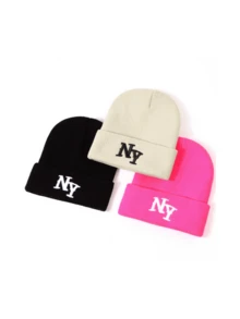 1 件女士时尚字母 3D 刺绣 NY 针织帽，温暖且适合秋冬日常穿着（大号订单上的字母排成一排）秋季配饰