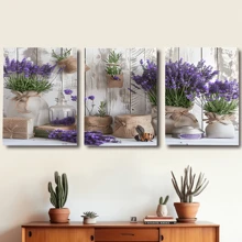 3 件薰衣草帆布艺术印刷品 - 带有紫色花朵的乡村花瓶，非常适合家庭、办公室、酒吧、咖啡厅、教室、宿舍装饰、毕业典礼、适合室内/室外使用的多功能墙面装饰、室内墙面装饰乡村装饰自然美学、薰衣草装饰 - 可用作礼物、卧室、办公室、客厅、咖啡厅、墙面装饰、家庭和宿舍装饰带框墙面艺术 - 帆布（可提供画框）