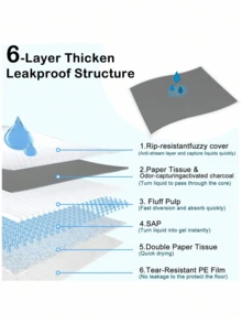 100片装宠物加厚竹炭尿垫，床垫，加厚尿布狗狗用品厕所。狗狗尿垫为一次性使用，适用于训练宠物在固定时间和地点上厕所，保持家居卫生无异味，是送给快乐幼犬幼猫的最佳生日礼物，宠物用品，宠物尿垫 - 彩色 - 查看 8