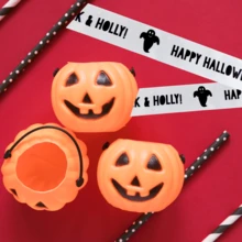 Panglică de satin personalizată de Halloween în 10 culori – Imprimeu personalizat cu nume pentru ambalare elegantă de cadouri, decorare de torturi, nunți și evenimente speciale