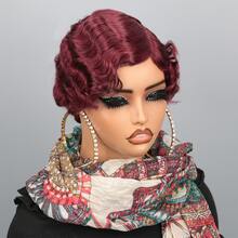 HJ WEAVE BEAUTY Peluca de cabello humano con corte Pixie de 4 pulgadas, estilo bob brasileño con ondas cortas para mujer, hecha a máquina, con línea de cabello natural, densidad del 200%, n.° 99J - S99J - Ver 4