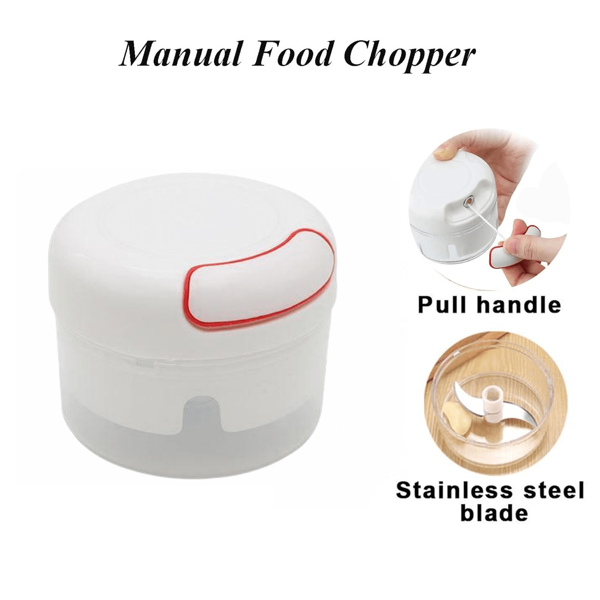 1pc Manual Food Chopper, Vegetable Cutter, Garlic Puree Maker, Rope Handle Blender, Suitable For Vegetables, Meat, Ginger, Chili, Fruits, Nuts, Herbs