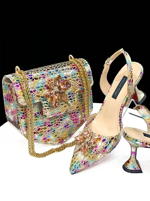Venus Chan 2025 Elegant Fruit Green Women's Green Heels And Rhinestone Handbag Set - Italian Design For Weddings And Parties